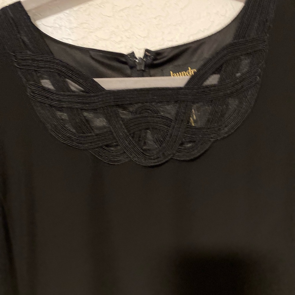 Little Black Dress, Sheer Sleeve Shift Dress with lace neck line, Cocktail Dress - Picture 9 of 13